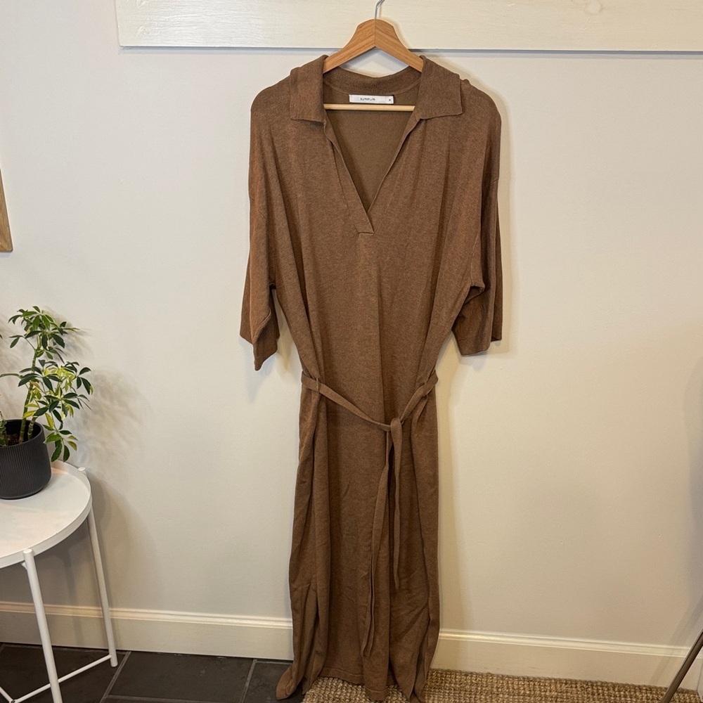 Summum Amsterdam Women’s Knitted Beige Short Sleeve Maxi Dress Viscose Size M